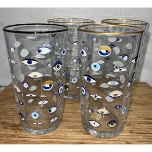 Rakle Refined Highball Glasses Anthropologie Mal De Ojo 3 Gold/ 1 Black Rims (4)